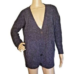 Free People Oversized Cardigan Sweater No Size Pockets Gray Wool Alpaca Cozy T50